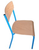 Chaise scolaire  - T6 - Dossier et assise finition Hêtre - Piètement simple 4 pieds finition bleu