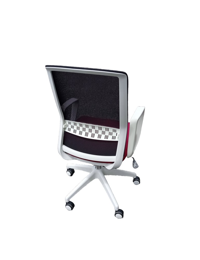 Fauteuil de travail Eco - Neuf - Dossier résille Noir / Assise tissus Bordeaux