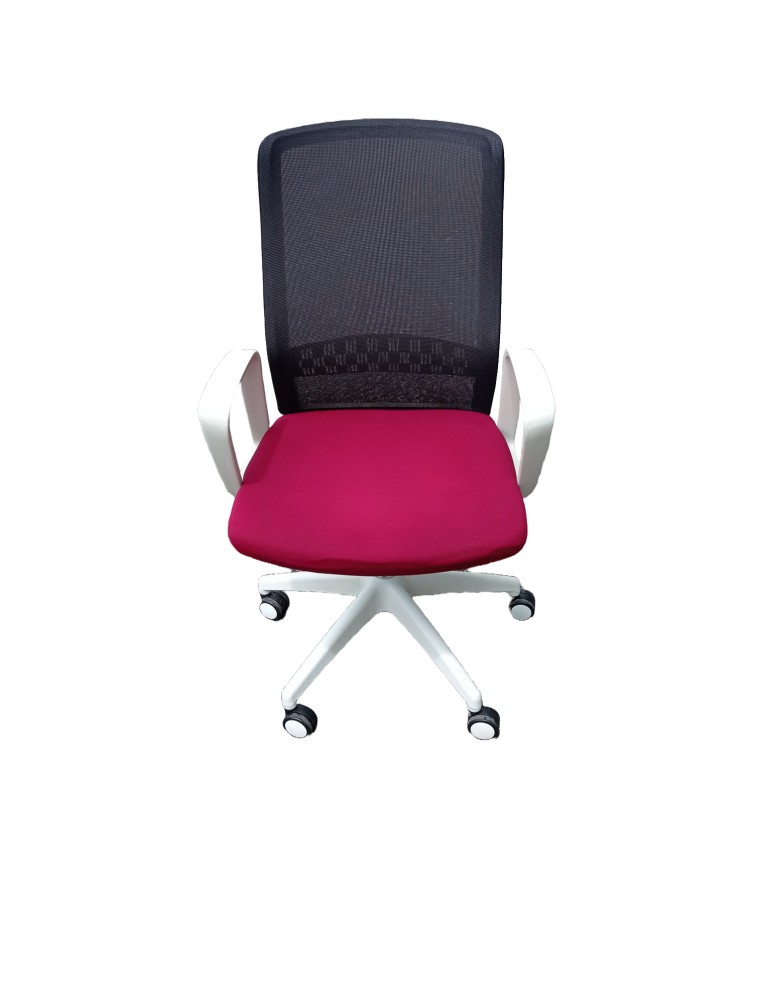 Fauteuil de travail Eco - Neuf - Dossier résille Noir / Assise tissus Bordeaux