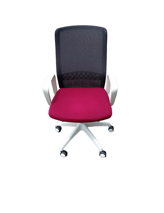 Fauteuil de travail Eco - Neuf - Dossier résille Noir / Assise tissus Bordeaux