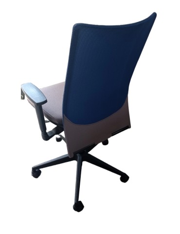 Fauteuil de travail Eurosit Ligne S - Dossier résille Bleu / Assise tissus gris clair