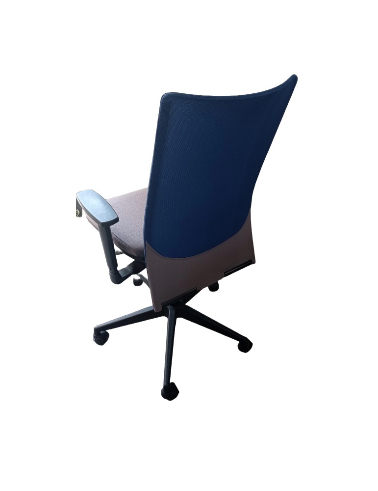 Fauteuil de travail Eurosit Ligne S - Dossier résille Bleu / Assise tissus gris clair