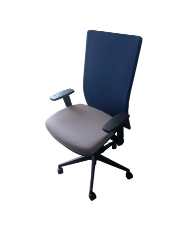 Fauteuil de travail Eurosit Ligne S - Dossier résille Bleu / Assise tissus gris clair 2