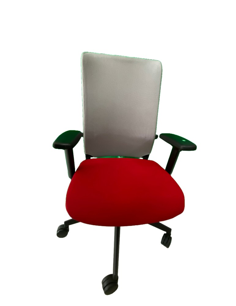 Fauteuil de travail Eurosit Ligne S - Dossier résille Gris clair / Assise tissus Rouge