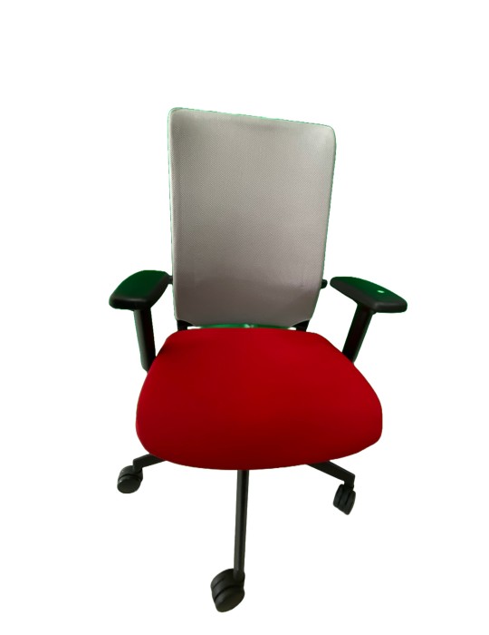 Fauteuil de travail Eurosit Ligne S - Dossier résille Gris clair / Assise tissus Rouge
