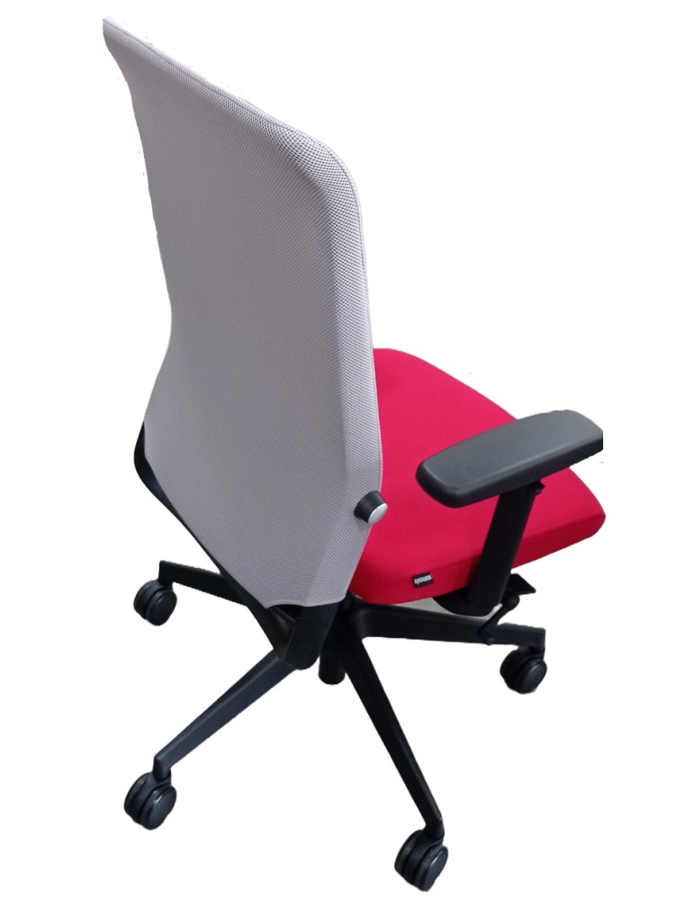 Fauteuil de travail Eurosit Ligne S - Dossier résille Gris clair / Assise tissus Rouge