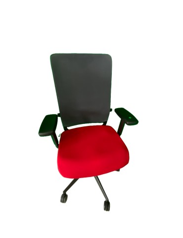 Fauteuil de travail Eurosit Ligne S - Dossier résille Gris Foncé / Assise tissus Rouge