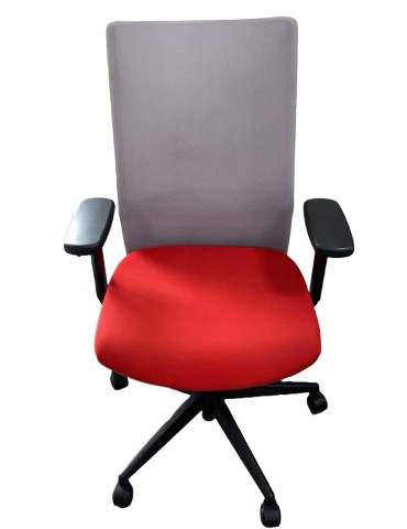 Fauteuil de travail Eurosit Ligne E4 Pro - Dossier résille Gris clair / Assise tissus Rouge