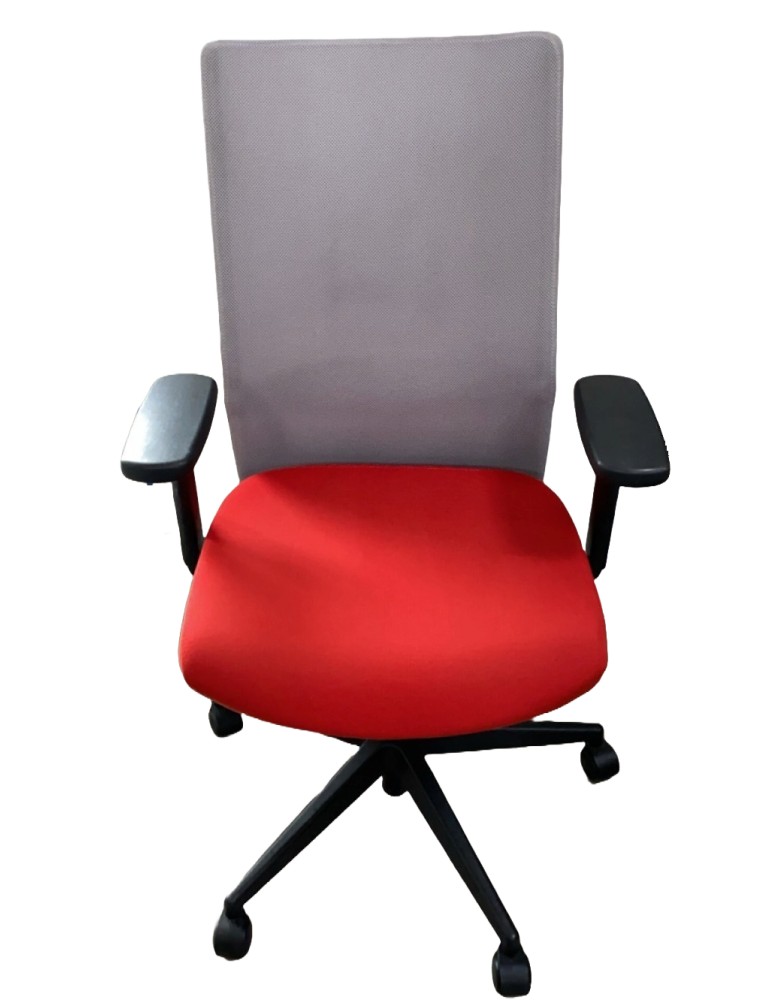 Fauteuil de travail Eurosit Ligne E4 Pro - Dossier résille Gris clair / Assise tissus Rouge