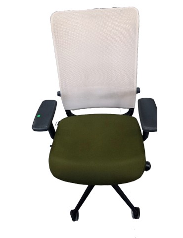 Fauteuil de travail Eurosit Ligne S - Dossier résille Beige / Assise tissus Vert