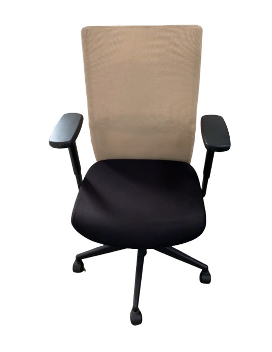 Fauteuil de travail Eurosit Ligne E4 Pro - Dossier résille Beige / Assise tissus Noir - chiné