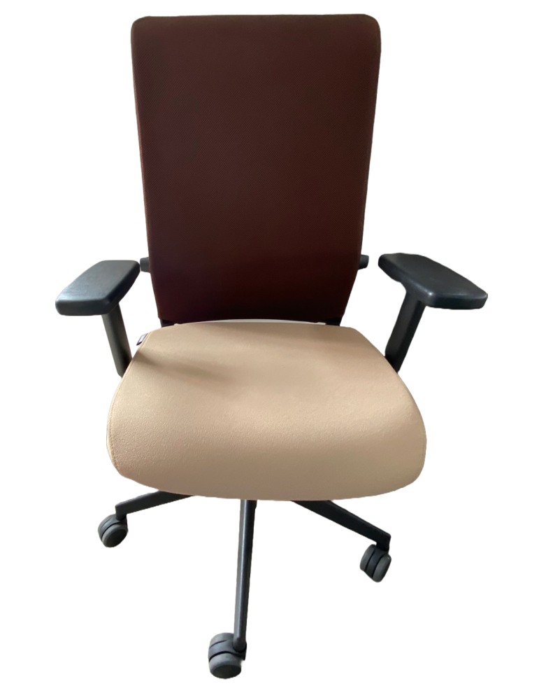 Fauteuil de travail Eurosit Ligne E4 Pro - Dossier résille Marron / Assise tissus Beige