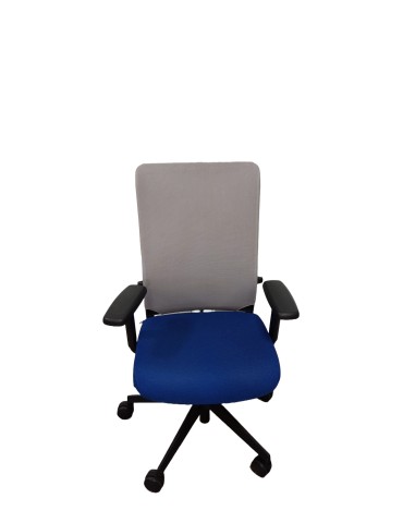 Fauteuil de travail Eurosit Ligne S - Dossier résille Gris clair / Assise tissus Bleu