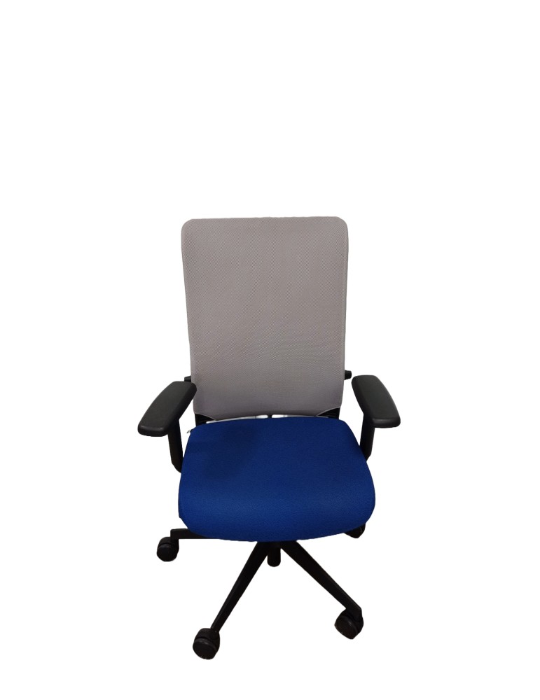Fauteuil de travail Eurosit Ligne S - Dossier résille Gris clair / Assise tissus Bleu