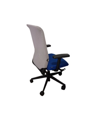 Fauteuil de travail Eurosit Ligne S - Dossier résille Gris clair / Assise tissus Bleu 2