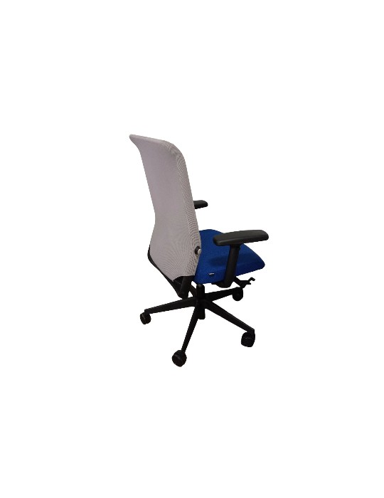 Fauteuil de travail Eurosit Ligne S - Dossier résille Gris clair / Assise tissus Bleu