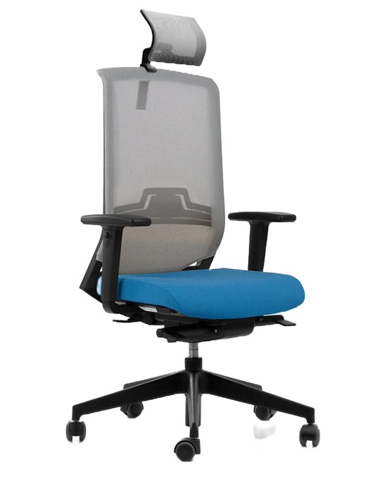 Fauteuil de travail - Neuf - Keno H One - Têtière - Dossier Résille Noir / Assise tissus Noir avec accoudoirs 3D