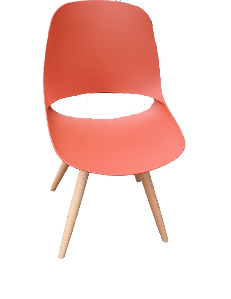 Chaise visiteur - Pilea - Coque polypropylène - Brique - 4 pieds bois