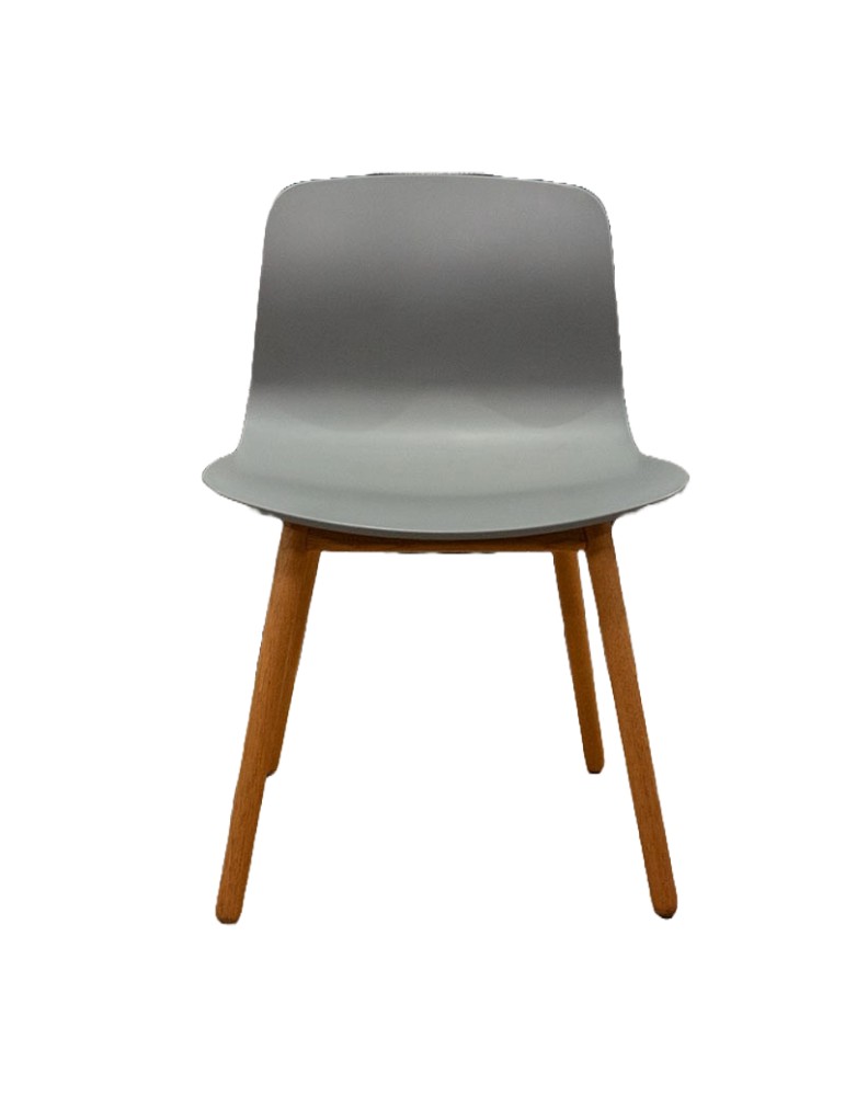 Chaise coque plastique Hay ACC12 - Gris - Piètement bois chêne- Reconditionné