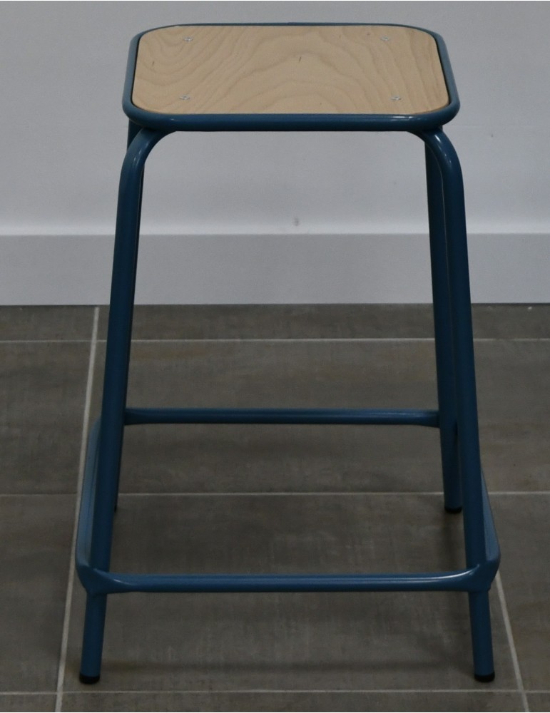 Tabouret scolaire - Hêtre / Bleu L 32 P 32 H 58 cm