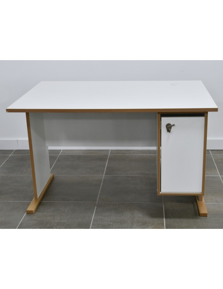 Bureau chaire professeur - Blanc / Bois clair - 120 x 80 cm avec rangement d'occasion