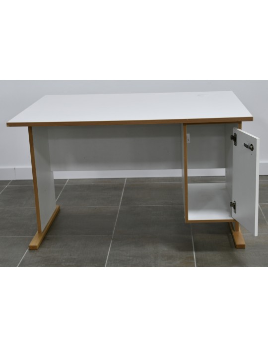 Bureau chaire professeur - Blanc / Bois clair - 120 x 80 cm avec rangement d'occasion
