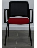 Chaise visiteur - Neuf - Tamaki 4 pieds - Dossier Résille / Assise tissus Rouge - Avec accotoirs