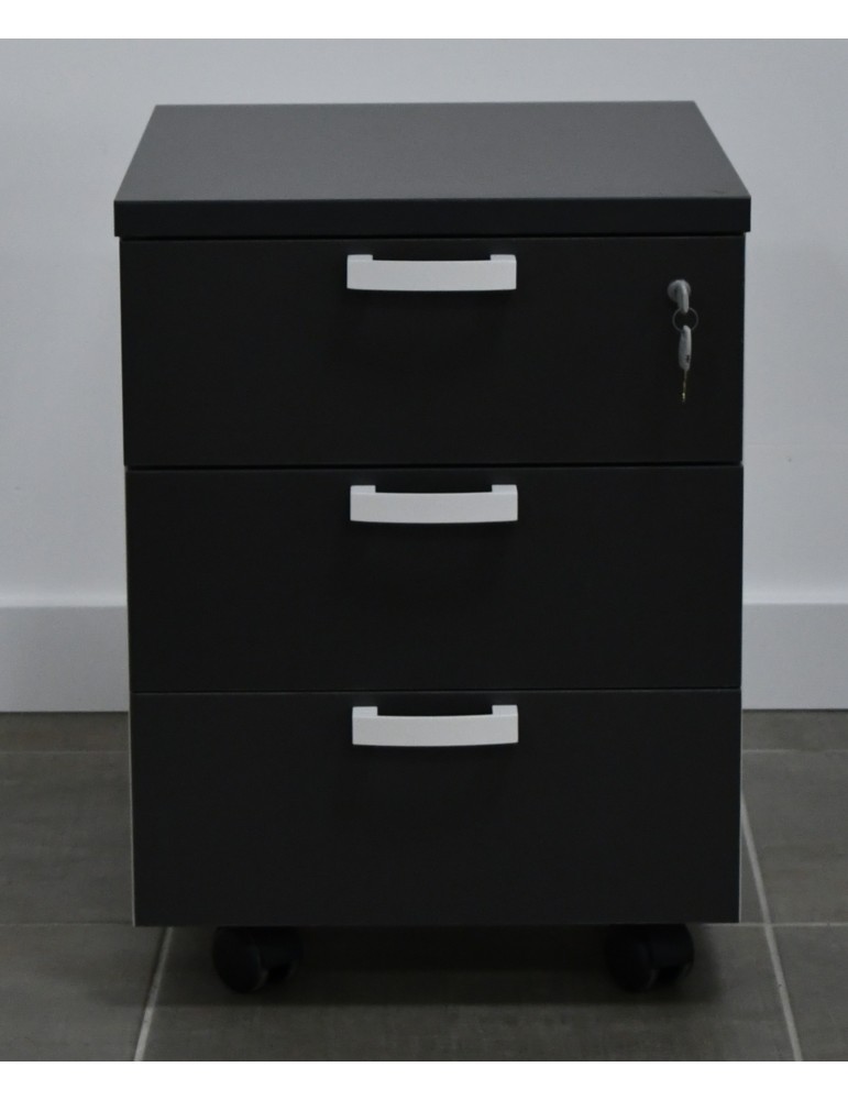 Caisson mobile mélaminé - Neuf - déclassé - Blanc / Anthracite- L 42 x H 60 x P 50 - 3 tiroirs