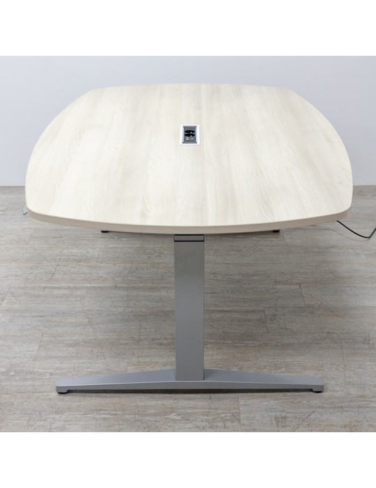 Table réunion Reconditionnée - Chêne / Gris clair - L 160  x P 110 cm - Réglable électrique en hauteur  68,5 / 125 cm