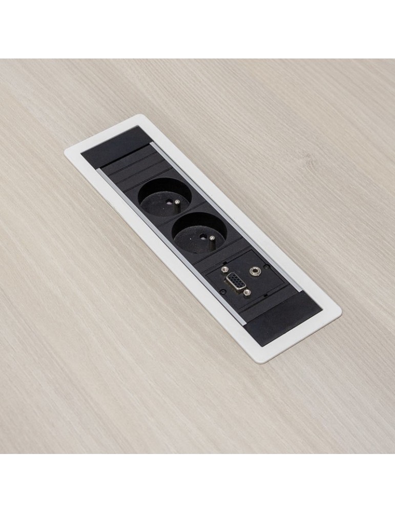 Table réunion Reconditionnée - Chêne / Gris clair - L 160  x P 110 cm - Réglable électrique en hauteur  68,5 / 125 cm