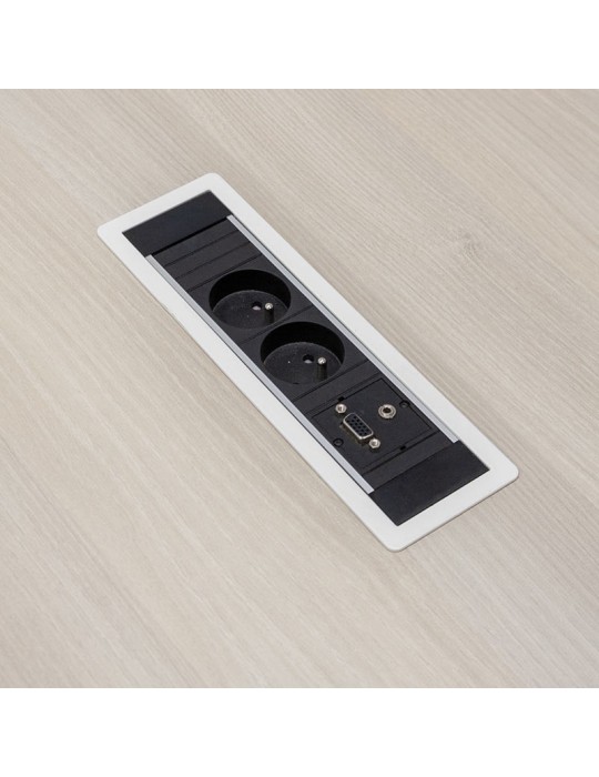 Table réunion Reconditionnée - Chêne / Gris clair - L 160  x P 110 cm - Réglable électrique en hauteur  68,5 / 125 cm