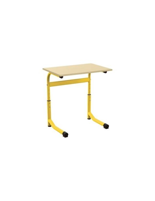 Table scolaire 2 places - réglable en hauteur T3 -T6 à dégagement latéral - Jaune - Reconditionné