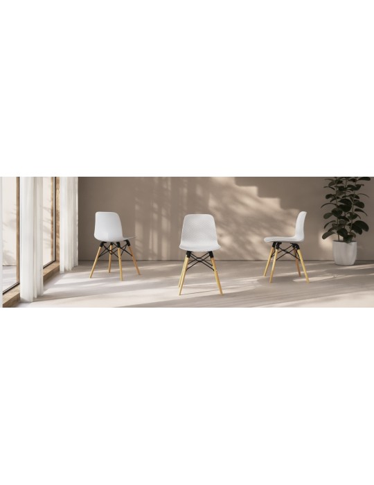 Chaise NUT 4 pieds  bois naturel - blanc sur fond beige