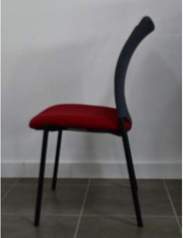 Chaise conférence Cabaret reconditionnée – Dossier résille rouge & assise tissu gris 2