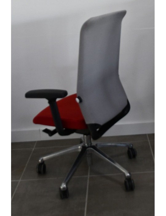Fauteuil de travail Eurosit Ligne E4 Pro - Dossier résille Gris / Assise tissus Rouge