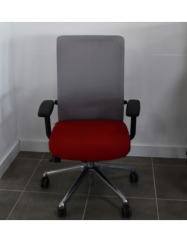 Fauteuil de travail Eurosit Ligne E4 Pro - Dossier résille Gris / Assise tissus Rouge