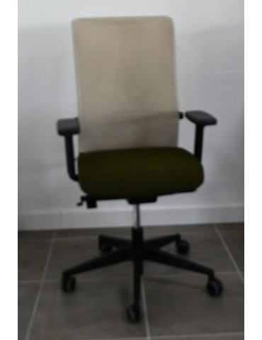 Fauteuil de travail Eurosit Ligne S - Dossier résille Beige / Assise tissus Vert
