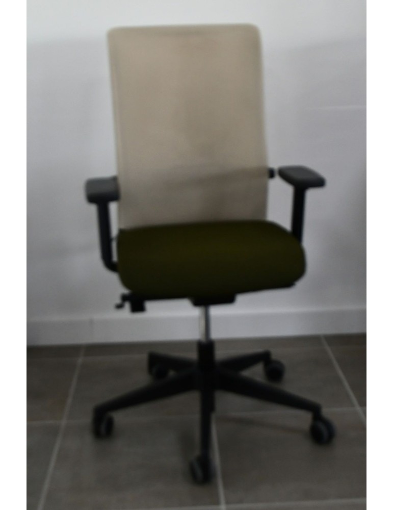 Fauteuil de travail Eurosit Ligne S - Dossier résille Beige / Assise tissus Vert