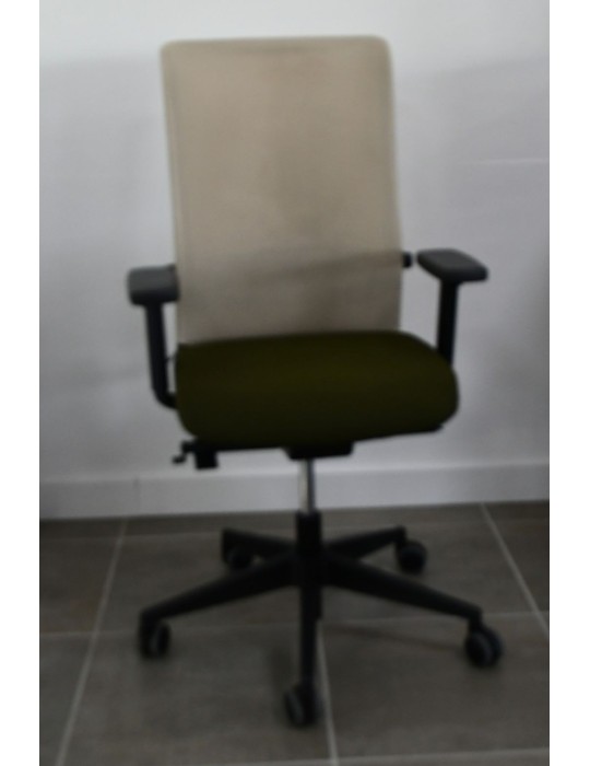 Fauteuil de travail Eurosit Ligne S - Dossier résille Beige / Assise tissus Vert