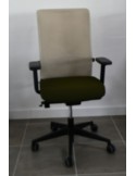 Fauteuil de travail Eurosit Ligne S - Dossier résille Beige / Assise tissus Vert