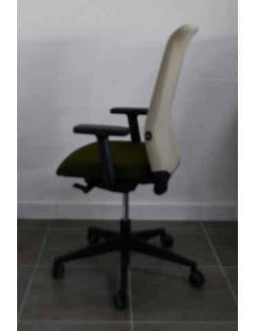 Fauteuil de travail Eurosit Ligne S - Dossier résille Beige / Assise tissus Vert 2