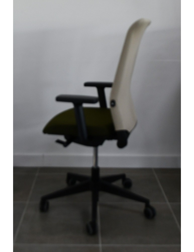 Fauteuil de travail Eurosit Ligne S - Dossier résille Beige / Assise tissus Vert