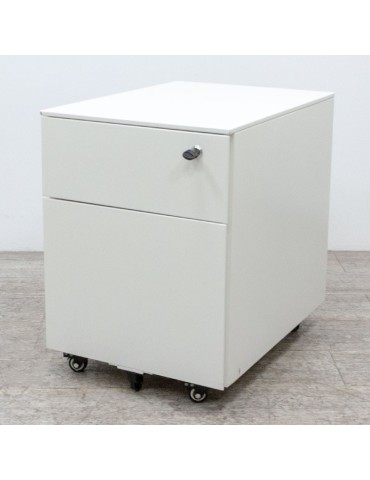 Caisson mobile métal - Blanc / Blanc - L 42 x H 50 x P 56 - 2 tiroirs - Reconditionné