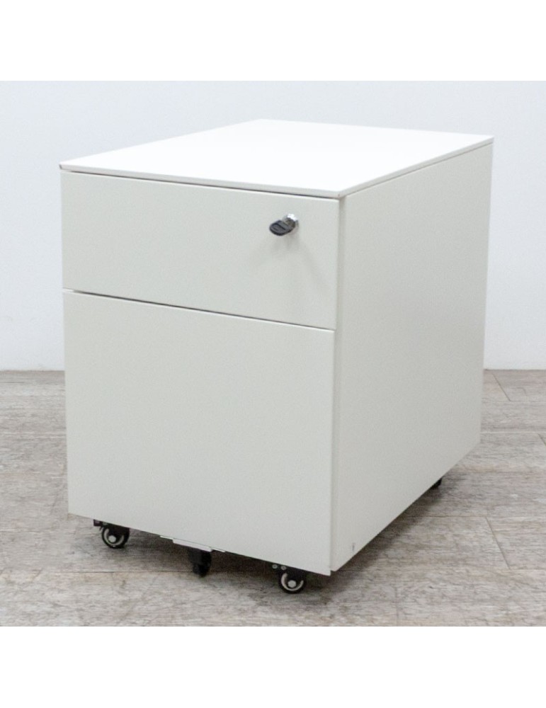 Caisson mobile métal - Blanc / Blanc - L 42 x H 50 x P 56 - 2 tiroirs - Reconditionné