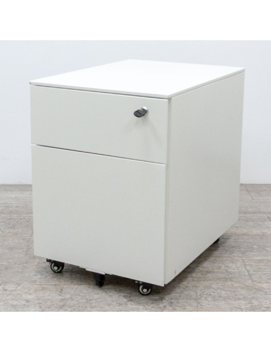 Caisson mobile métal - Blanc / Blanc - L 42 x H 50 x P 56 - 2 tiroirs - Reconditionné