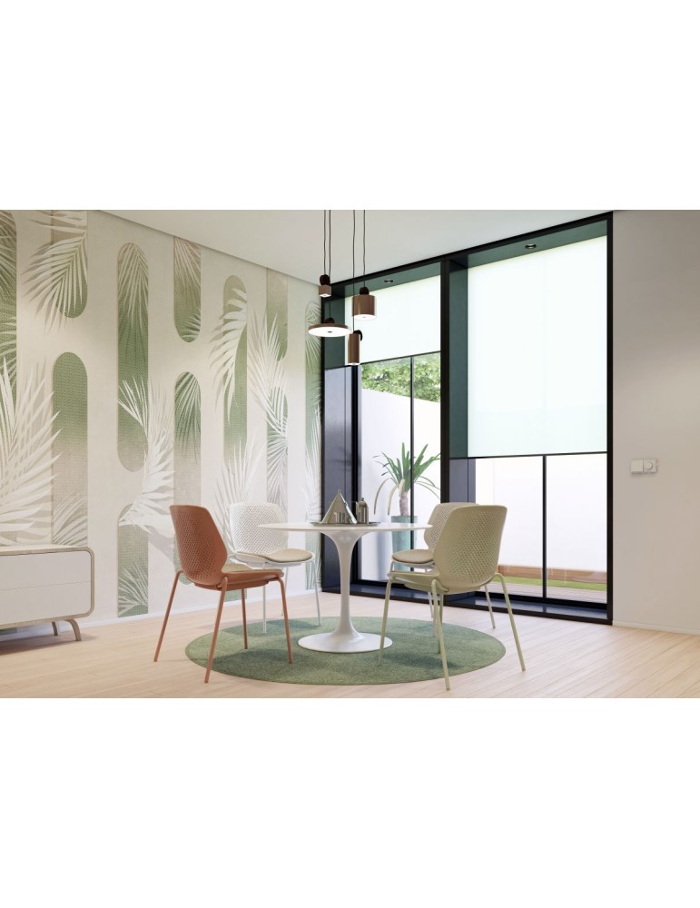 Chaise visiteur Inyo Dossier perforé polypropylène Vert d'eau / Assise tissus bleu marine