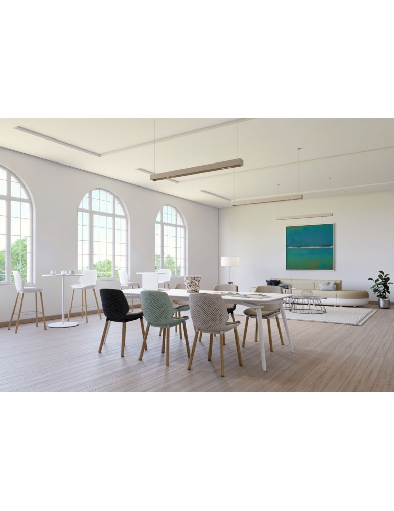 Chaise visiteur Inyo Dossier perforé polypropylène Vert d'eau / Assise tissus bleu marine