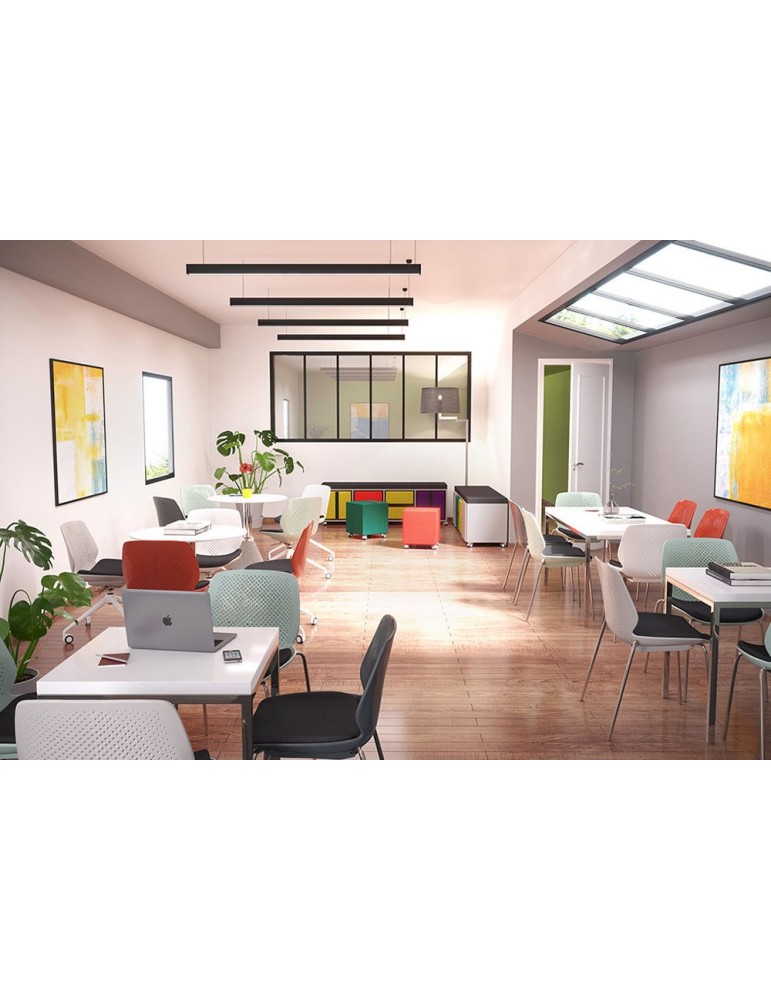 Chaise visiteur Inyo Dossier perforé polypropylène Vert d'eau / Assise tissus bleu marine