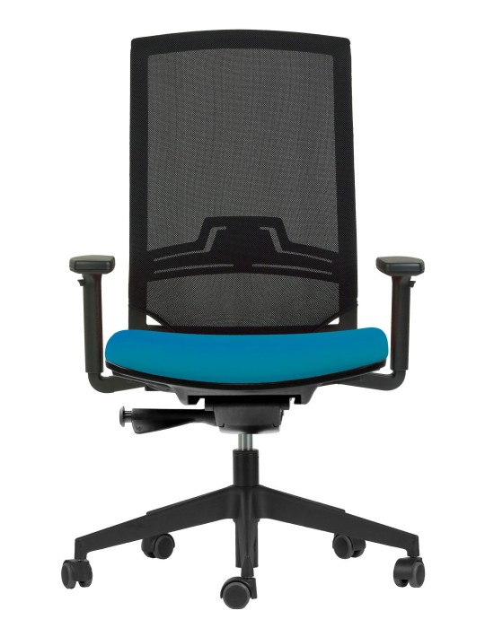 Fauteuil de travail - Keno H Optima - Neuf - Dossier résille noire / Assise tissus Turquoise - avec accoudoirs 2D