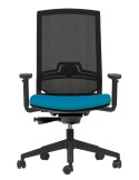 Fauteuil de travail - Keno H Optima - Neuf - Dossier résille noire / Assise tissus Turquoise - avec accoudoirs 2D